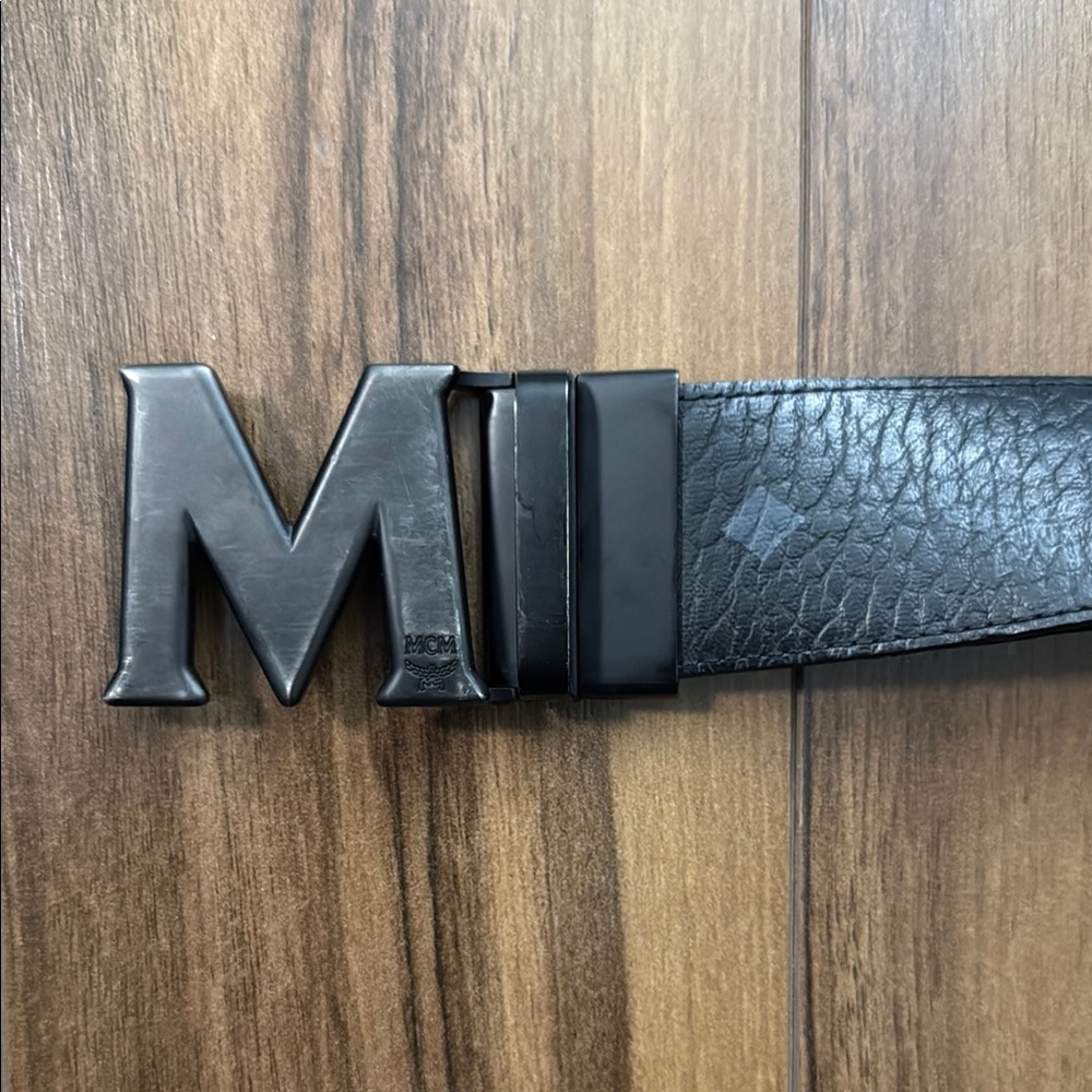 MCM Black Textured Leather Belt